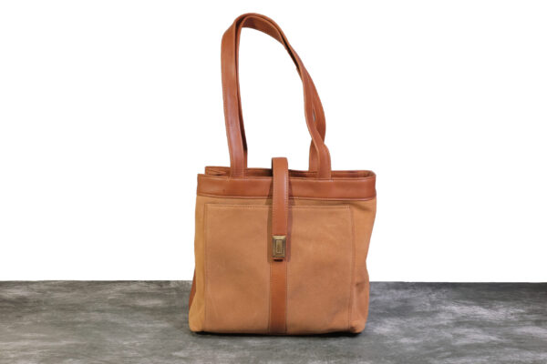 Elegant Brown Leather & Suede Tote Shoulder Bag – Golden Buckle | Western Leather Gear