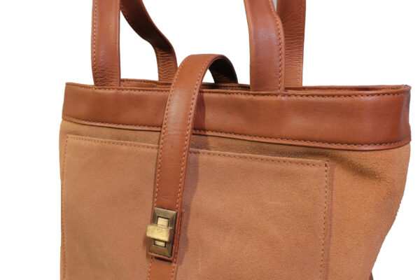 Elegant Brown Leather & Suede Tote Shoulder Bag – Golden Buckle | Western Leather Gear
