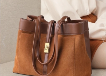 Elegant Brown Leather & Suede Tote Shoulder Bag – Golden Buckle | Western Leather Gear