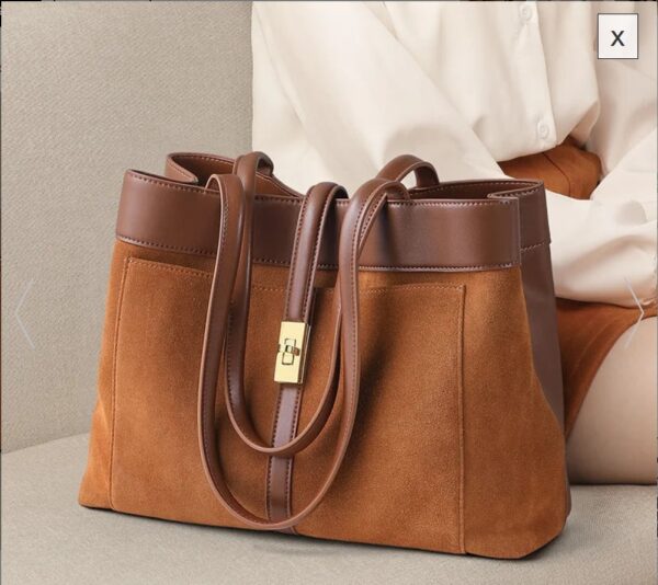 Elegant Brown Leather & Suede Tote Shoulder Bag – Golden Buckle | Western Leather Gear