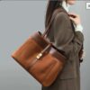 Elegant Brown Leather & Suede Tote Shoulder Bag – Golden Buckle | Western Leather Gear