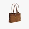 Elegant Brown Leather & Suede Tote Shoulder Bag – Golden Buckle | Western Leather Gear