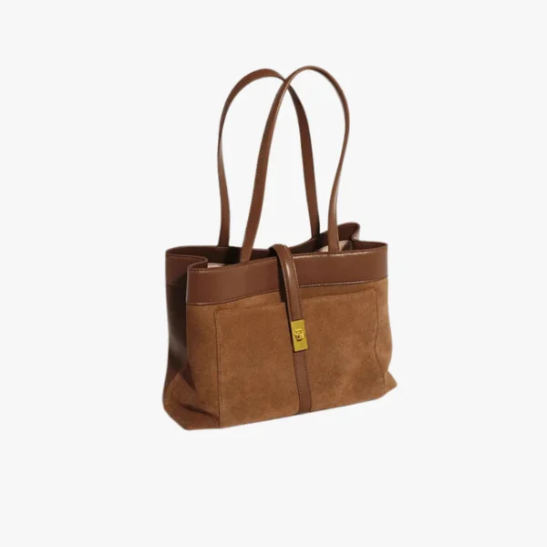 Elegant Brown Leather & Suede Tote Shoulder Bag – Golden Buckle | Western Leather Gear