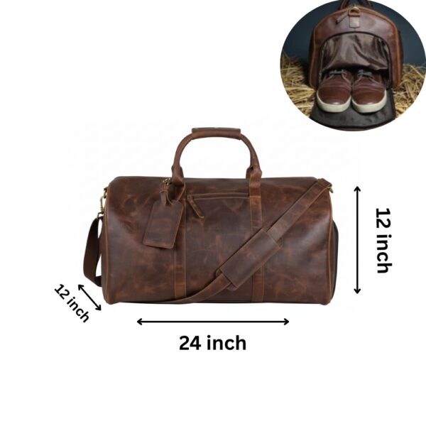 10 inch (4) Leather Duffel Bag with Shoe Compartment – Men’s Weekender Overnight Travel Bag | Gym, Sports & Anniversary Gift