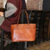 Handmade Genuine Leather Tote Bag for Women – Western Style Shoulder Purse with Zipper