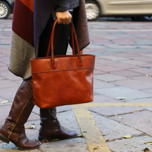 Handmade Genuine Leather Tote Bag for Women – Western Style Shoulder Purse with Zipper