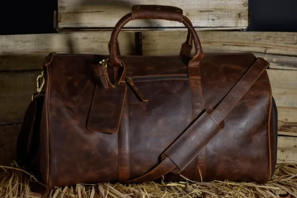 Leather Duffel Bag with Shoe Compartment – Men’s Weekender Overnight Travel Bag | Gym, Sports & Anniversary Gift
