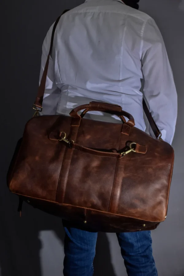Leather Duffel Bag with Shoe Compartment – Men’s Weekender Overnight Travel Bag | Gym, Sports & Anniversary Gift