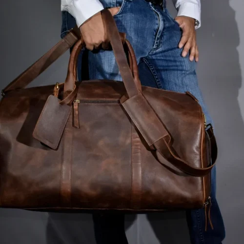 Leather Duffel Bag with Shoe Compartment – Men’s Weekender Overnight Travel Bag | Gym, Sports & Anniversary Gift