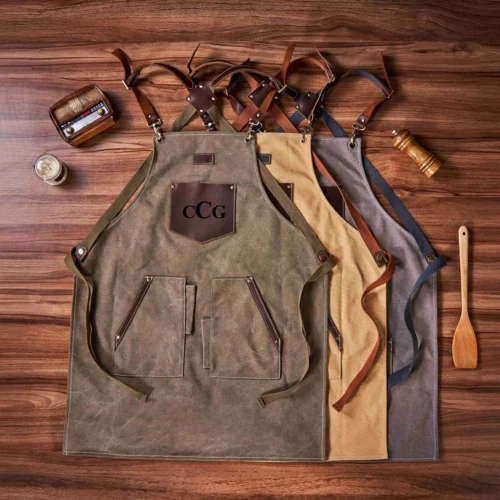Personalized Canvas & Leather Apron – Cooking, BBQ, Woodworking & Barista Apron | Custom Gift for Men & Women