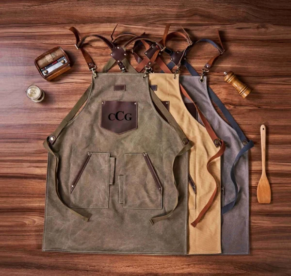 Personalized Canvas & Leather Apron – Cooking, BBQ, Woodworking & Barista Apron | Custom Gift for Men & Women