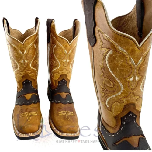Handmade Leather Cowboy Boots for Men – Western Rodeo Work Boots, Durable Rustic Footwear