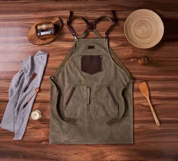 Personalized Canvas & Leather Apron – Cooking, BBQ, Woodworking & Barista Apron | Custom Gift for Men & Women