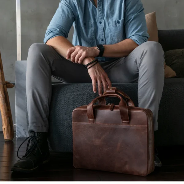 Personalized Top Grain Leather Laptop Bag 16” – Premium Travel Briefcase, Satchel & Messenger Bag for Men & Women
