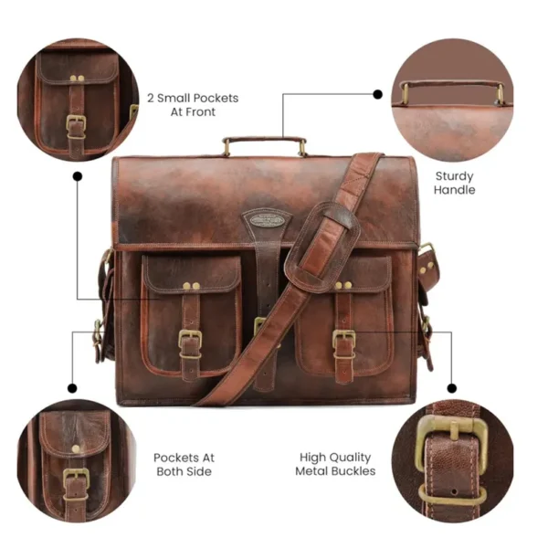 Personalized Buffalo Leather Messenger Bag – Vintage Laptop Briefcase, Office Crossbody Shoulder Bag for Men