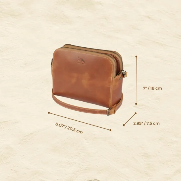 Leather Crossbody Bag for Women – Genuine Leather Mini Shoulder Purse with Two Zippers