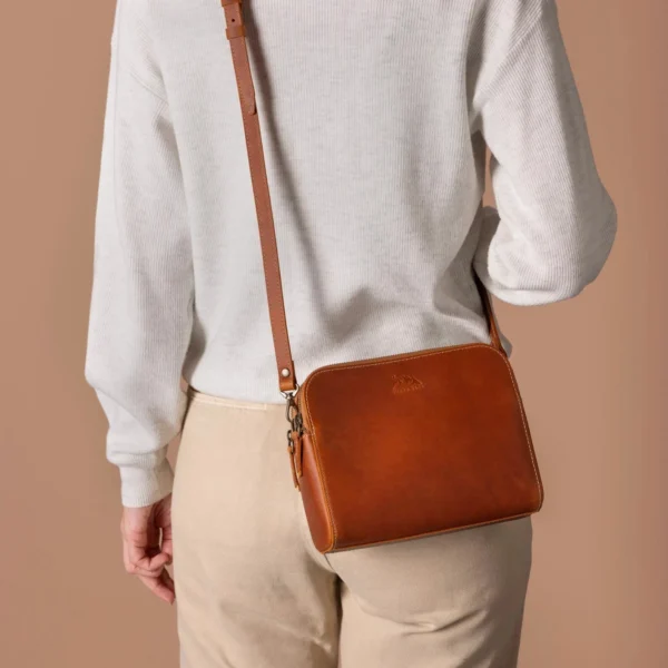 Leather Crossbody Bag for Women – Genuine Leather Mini Shoulder Purse with Two Zippers