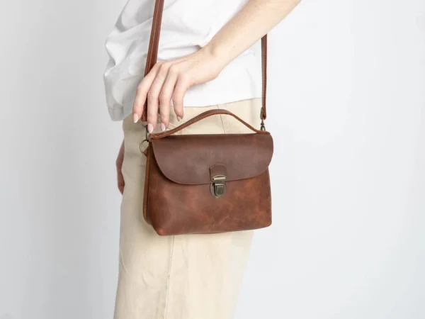 Genuine Leather Handmade Crossbody Bag for Women – Vintage Small Shoulder Purse with Strap