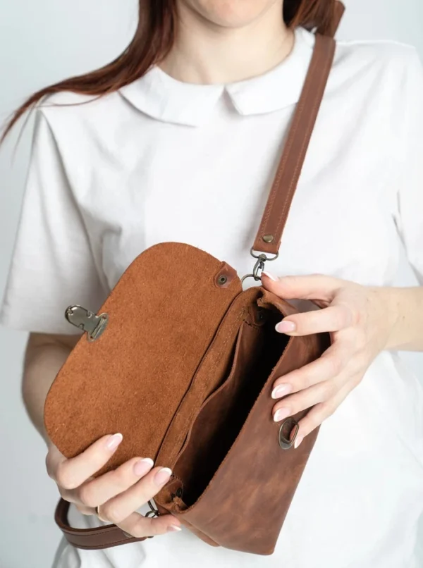 Genuine Leather Handmade Crossbody Bag for Women – Vintage Small Shoulder Purse with Strap