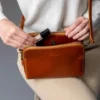 Leather Crossbody Bag for Women – Genuine Leather Mini Shoulder Purse with Two Zippers