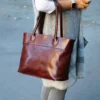 Handmade Genuine Leather Tote Bag for Women – Western Style Shoulder Purse with Zipper