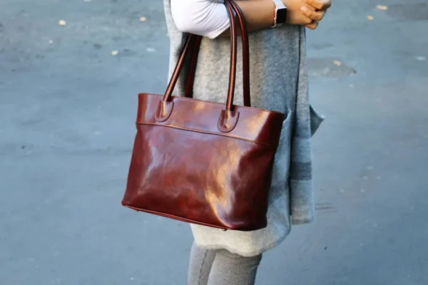Handmade Genuine Leather Tote Bag for Women – Western Style Shoulder Purse with Zipper