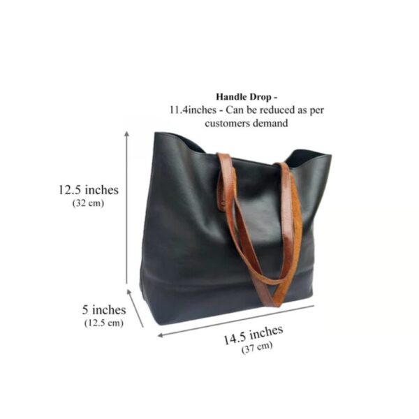 10 inch (1) Premium Handcrafted Black Leather Tote Bag for Women