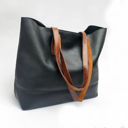 Premium Handcrafted Black Leather Tote Bag for Women