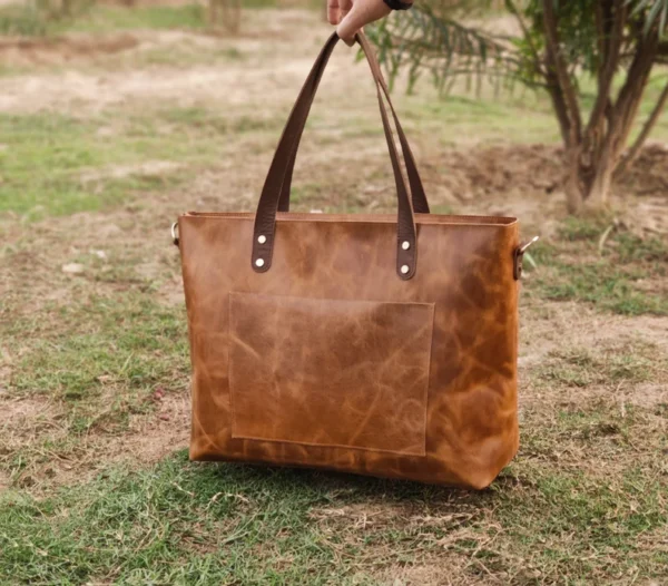 Handmade Tan Leather Tote Bag