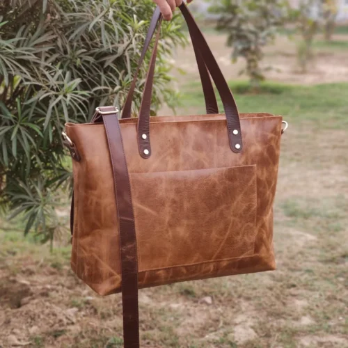 Handmade Tan Leather Tote Bag