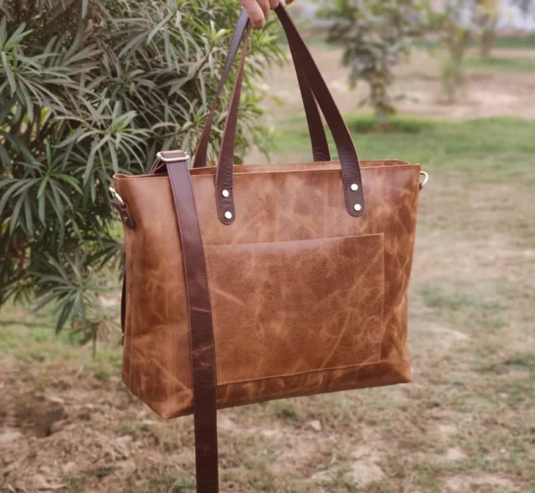 Handmade Tan Leather Tote Bag