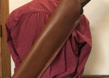 Tanned Leather Shotgun Scabbard Case with Shoulder Carry Strap – Fits 18–20″ Coach Shotgun