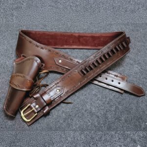 .44/.45 Caliber Revolver Holster – Authentic Handmade Leather Gun Belt Rig with 30 Ammo Loops