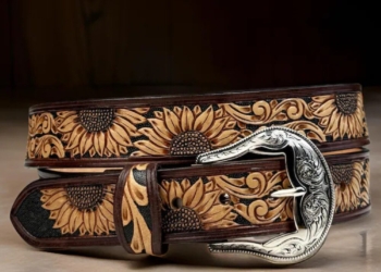 Hand-Tooled Sunflower Leather Belt – Western Cowgirl & Cowboy Belt for Men and Women