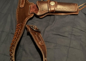 Authentic Tooled Leather .38 Caliber Gun Holster with 30-Round Ammo Loops